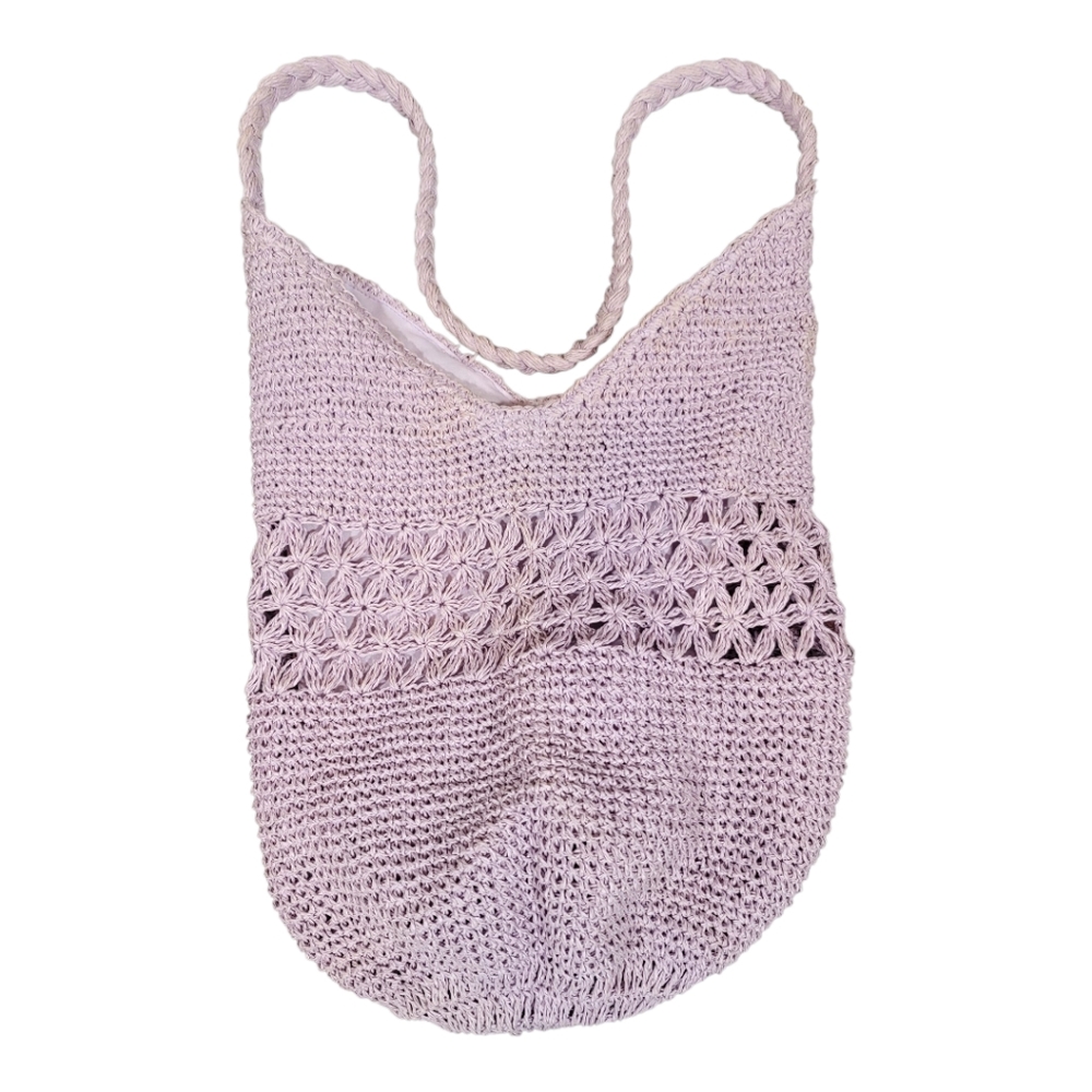 Lavender‎ Crochet Knit Shoulder Bag Boho Hobo Tote Purse Handmade Medium
